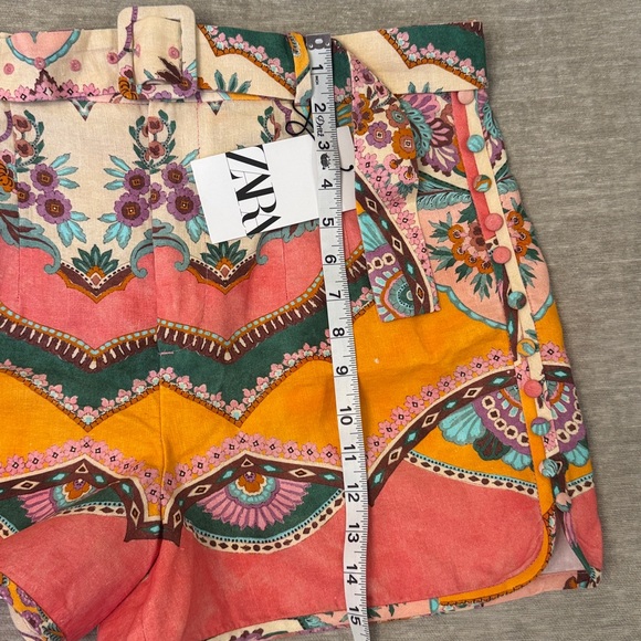 Zara NWT High Waist Floral Patterned Shorts Belted Linen Blend large - Picture 12 of 15